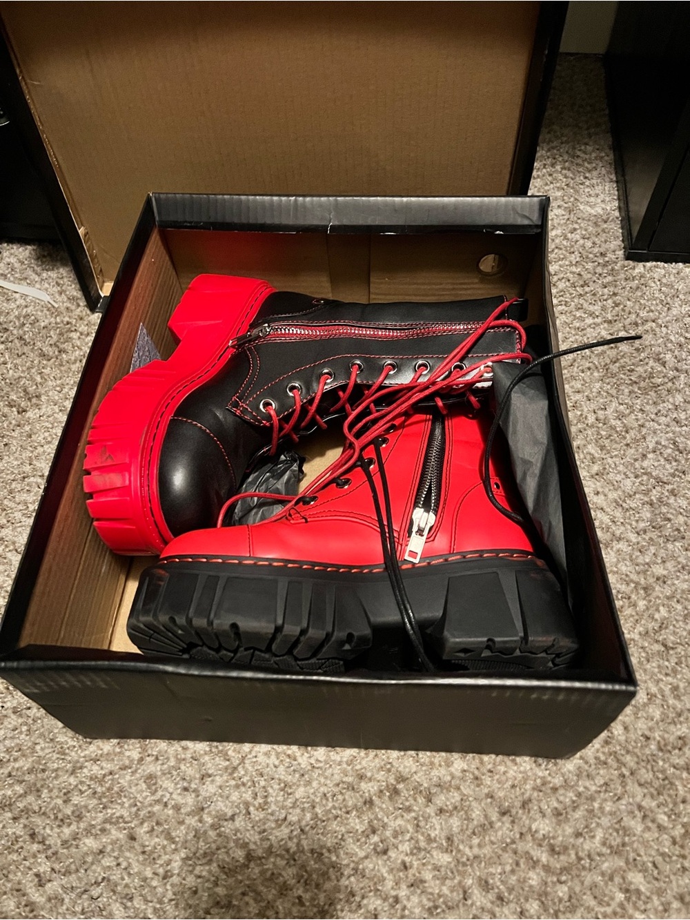 Killstar Red and Black Lace-Up Platform Boots